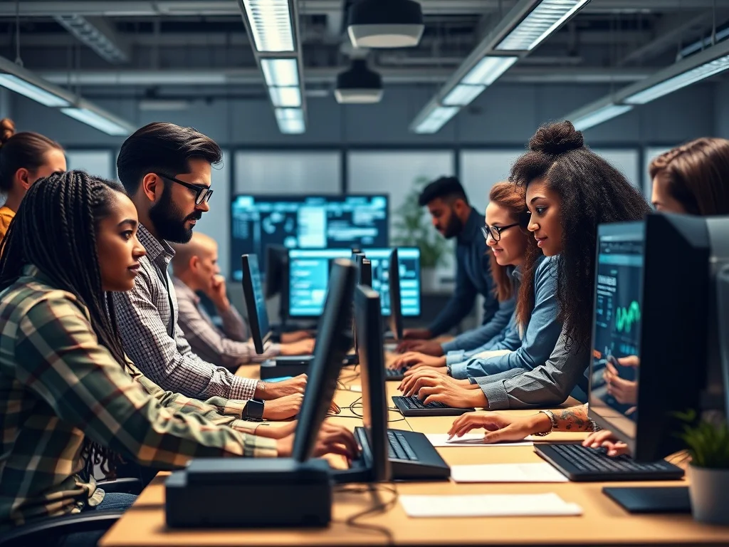ai upskilling for teams — diverse workplace team participating in hands-on AI skills development session